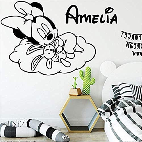 Personalisierte Benutzerdefinierte Name Minnie Mouse Vinyl Wandaufkleber Dekor Für Babys Zimmer Kinderzimmer Dekoration Aufkleber Wallsticker 79X42 Cm Wandaufkleber Tapete 3D