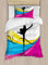 ABAKUHAUS Gymnastik Bettbezugs Set für Einzelbetten, Teenager, Milbensicher Allergiker geeignet mit Kissenbezug, 130 x 200 cm, Schwarz Mehrfarbig