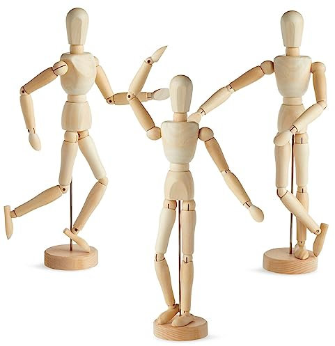 3 Stück bewegliche Kunstfiguren-Modell, flexible Holz-Zeichenpuppe für Künstler, Skizzieren (33 cm)