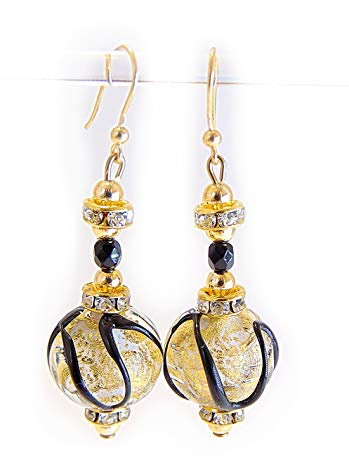 VENEZIA CLASSICA - Boucles d'oreilles pour femme avec perles en verre de Murano original, collection Aida, avec feuille en argent ou or 24 carats, fabriqué en Italie certifié