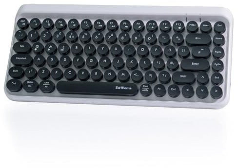 E&Woma Portable Bluetooth Keyboard Wireless Colourful Black-White Vintage Cute Multi-Device 84 Circle Keys UK Layout Battery Compact Retro Flexible Design For Computer PC Windows Laptop Mac Phone