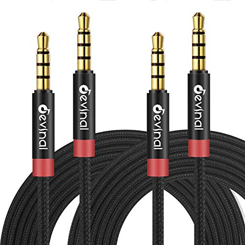 Devinal Cavo TRRS da 3,5 mm, cavo ausiliario a 4 poli da 1/8, cavo AUX Mini-Jack stereo in nylon intrecciato maschio a maschio, 1 m (confezione da 2)