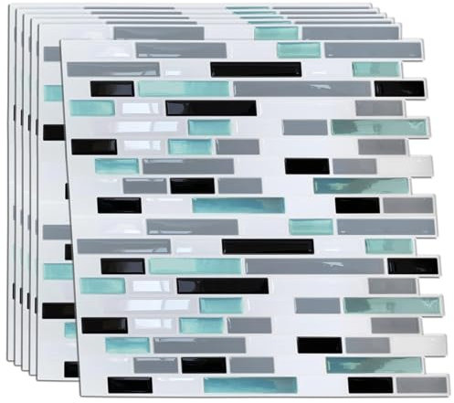 WALPLUS 24 Sheets 30x15cm Metallic Turquoise Glossy 3D Metro Sticker Tiles Peel and Stick Spring Easter ation Self Adhesive Glass Peel and Stick Tile Paint Bathroom DIY Kitchen Tile Tile on Wall