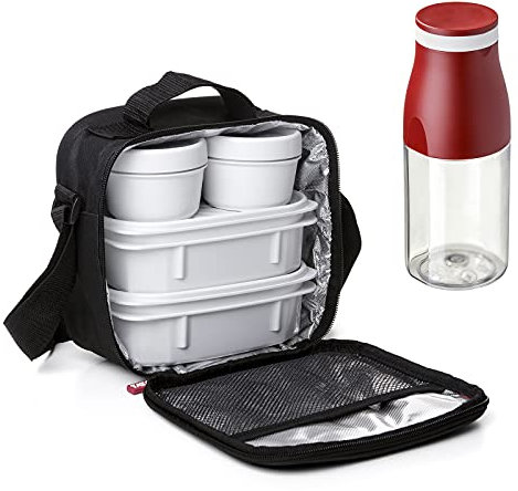 PracticFood Kit Urban Food Casual - Bolsa Térmica Porta Alimentos con Tapers Herméticos (Drink Negro)