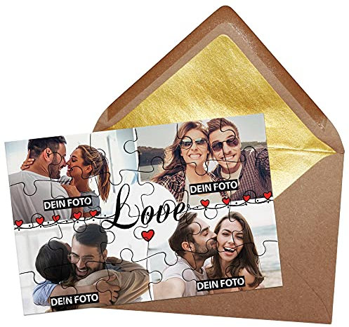 PR Print Royal Foto-Puzzle - Love - inkl. Briefumschlag mit Gold-Inlay - Geschenk für Paare, Liebe, Valentinstag - mit Vier Bildern Bedrucken Lassen - 24 Teile