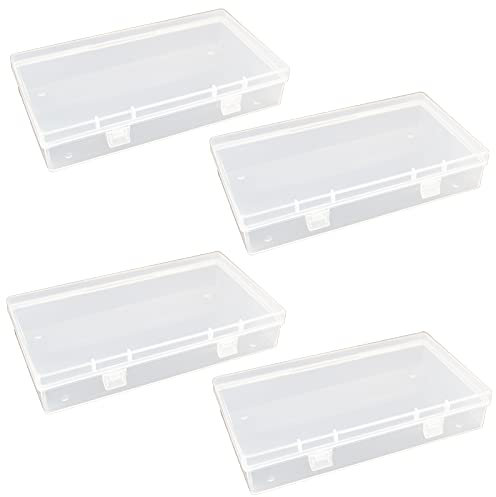 4 Stück rechteckige transparente Kunststoff-Aufbewahrungsbehälter mit Scharnierdeckel für Perlen und andere kleine Bastelartikel (15,5 x 8,5 x 3 cm)
