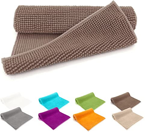 heimtexland ® Badvorleger Chenille Super Flauschig Saugstark Badteppich Badematte Ökotex Typ771 Taupe 70 x 120 cm