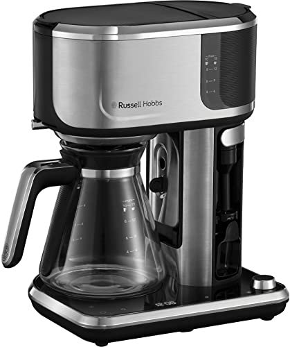 Russell Hobbs Cafetera de Goteo Attentiv, Jarra Cristal 1,25L, Filtro Extraíble, Táctil, Dispensación Automática, Vaporizador Leche, Cuchara Medidora, Programable, Acero Inoxidable, Plata - 26230-56