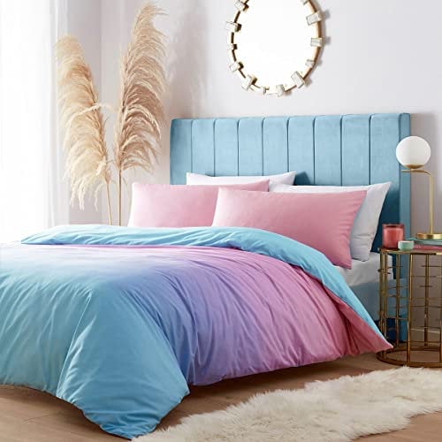 HOMEMAKER BEDDING Parure de lit couleur pastel ombré rose, violet, bleu aqua (simple)