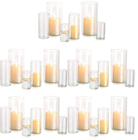 Kerzenhalter Glas Set Kerzenständer Glaszylinder: Modern Windlicht Für Stumpenkerzen Teelicht Pampasgras Vasen Hochzeit Tischdeko Glasvase Zylinder Deko Wohnzimmer Esstisch (S+M+L, 10 Sätze)