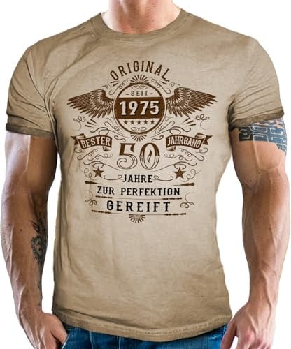 Herren T-Shirt im Used Vintage Retro Look für Männer zum 50. Geburtstag - Original Jahrgang 1975-50 Jahre zur Perfektion gereift