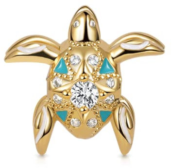 GNOCE Doppelseitige Schildkröte Charm Bead 925 Sterling Silber 18 Karat vergoldet Schmuck Geschenk für Frauen Mädchen Tochter Fit Schlangenkette Armbänder/Halskette