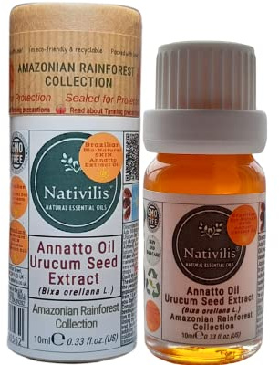 Nativilis Amazonian Urucum Seed Extrakt Annatto Oil (Bixa orellana L.) Emolient für Sonnencreme Lotion | UV-Schutzeigenschaften – Brasilianisches Bio-natürliches Hautbräunungsöl – Copaiba Vorteile