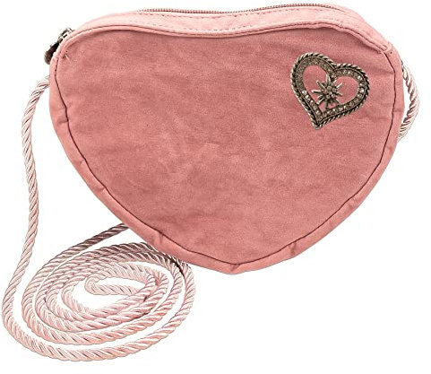 Alpenflüstern Herztasche Strass-Edelweiß-Herz - Damen Trachtentasche in Herzform, Schultertasche fürs Dirndl, Herz Handtasche zur Tracht, Dirndltasche (rosa-rosé) DTA078