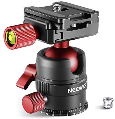 NEEWER Stativkopf, 360° drehbarer Panorama Kugelkopf mit 1/4 Zoll Schnellwechselplatte für Stativ, Einbeinstativ, Slider, DSLR Kamera, Camcorder, maximale Belastung bis zu 5kg- GM28