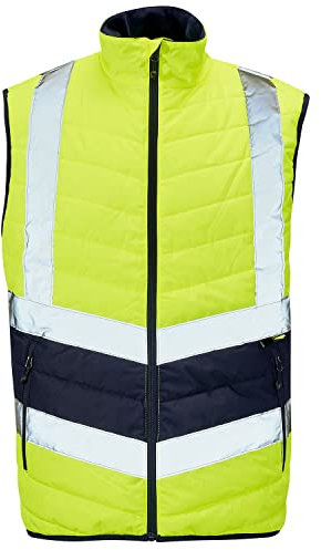 Expert Workwear Hi Vis 2 Tone Puffer Body Warmer High Visibility Lightweight Waistcoat Gilet Warm Quilted Sleeveless Viz Bodywarmer All Season