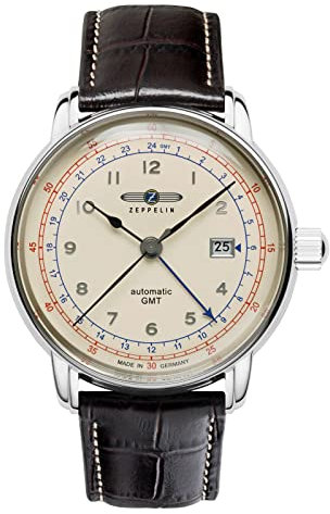 Zeppelin Herrenuhr mit Lederband Serie LZ 126 Los Angeles Automatik GMT Datum 7668-5