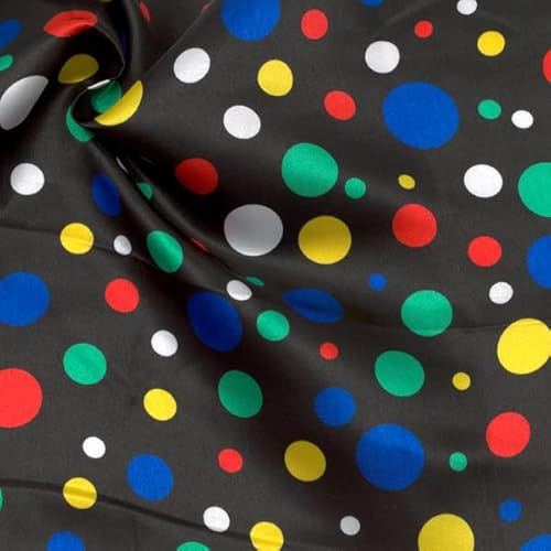 STOFFKONTOR Satin Modestoff Dekostoff Mixed Dots - Stoff glänzend - Meterware, Farbe Schwarz - zum Nähen von Bekleidung, Karneval, Dekorationen uvm.