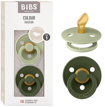 BIBS Colour Anatomical Schnuller 2er Pack, BPA-frei Dummy-Schnuller, Kiefergerechte Form. Naturkautschuk/Latex, Hergestellt in Dänemark. 0-6 Monate (2er Pack), Sage/Hunter Green