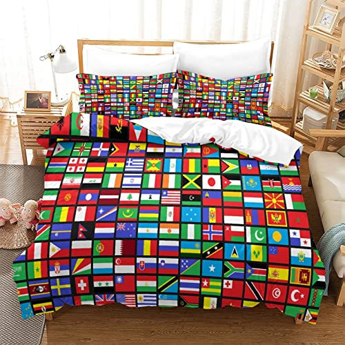 WAKAIP World Countries Flag Duvet Cover 3D Bedding Sets,Decorative Soft Microfiber Teens Adults Comforter Cover,Flag Icon Quilt Cover with Zipper Double(200x200cm)