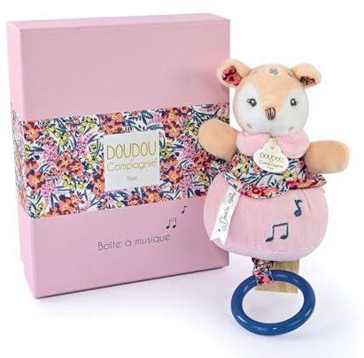 DOUDOU ET COMPAGNIE - Boîte À Musique Faon Rose 20 cm - Collection Boh'aime - Mélodie Apaisante Twinkle Twinkle Little Star - Jolie Boîte Cadeau Incluse - Idée Cadeau Naissance Bébé - DC4022