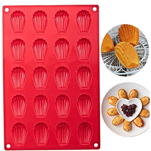 Bustlwor Mini Madeleine Backformen, Silikon Madeleine Backform, Silikon Kuchenform aus 20 Löcher, für Kuchen Schokolade, Süßigkeiten und Kekse (Rot)
