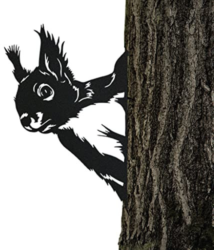 Baumstecker, Eichhörnchen in Matt Schwarz - Gartendeko für Draußen aus wetterfestem Stahl. Schöne Garten-Verzierung, einzigartiges und langlebiges Eichhörnchen.