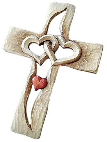 KENANLAN Kreuz Holzkreuz, 22 * 17 * 5 Geschnitztes Kreuz Verflochtene Herzen Liebe Holzkreuz Handgeschnitztes Design die Wandbehang Home Living Room Decor