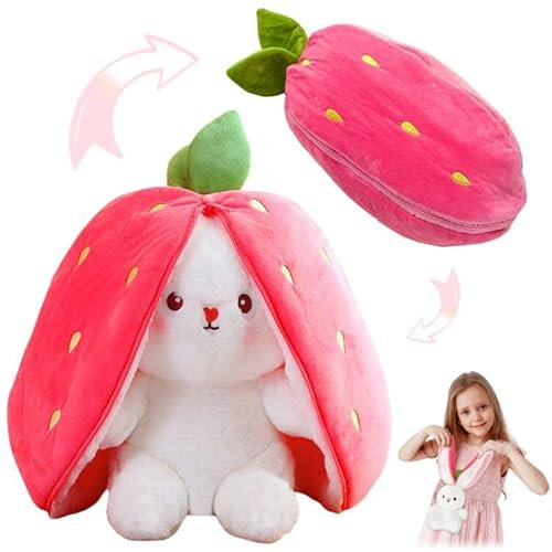 71Nmly Kuscheltier,Hasen Verstecken,25CM Flip Plüsch Spielzeug,Plush Hasen Erdbeeren,Gefülltes Kaninchen mit Karotten und Erdbeeren,Osterhase Puppe Geschenk für Kinder Geburtstagsgeschenk Für Kinder