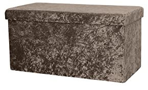 La Maison Large Ottoman Foldaway Storage Blanket Toy Box Bench Crushed Velvet Pouffe Footstool Ottoman (Natural, 76cm x 38cm)