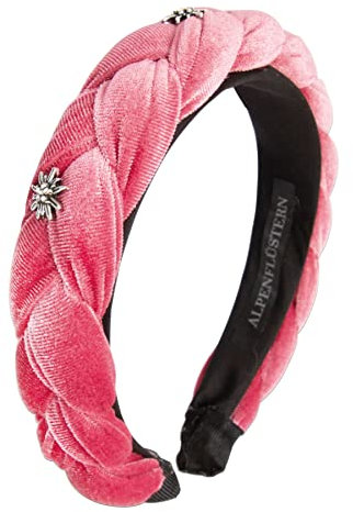Alpenflüstern Trachten-Haarreif Samt Flechtoptik & Strass-Edelweiß - Damen Haarschmuck rutschfest, Haarband geflochten fürs Dirndl (rosa-rosé) ADV129