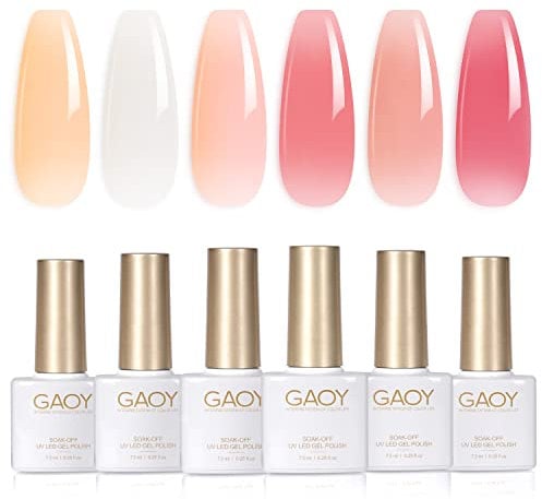 GAOY Milky White x Jelly Nude Gel Nagellack Set mit 6 Farben, Transparente Pink Orange Gel Nagel Set für Salon Gel Maniküre und Nagelkunst zu Hause