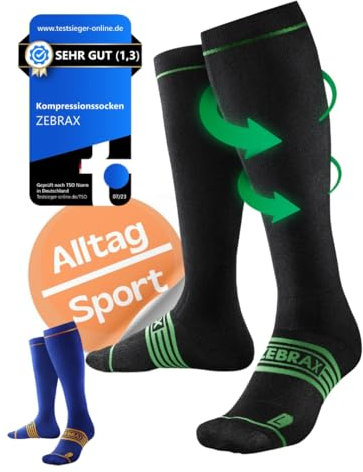 ZEBRAX® Kompressionsstrümpfe Damen & Herren [Gr. 35-47] zur Förderung der Performance I Gepolsterte Stützstrümpfe für schmerzfreies Joggen uvm. I Atmungsaktive Kompressionsstrümpfe Herren