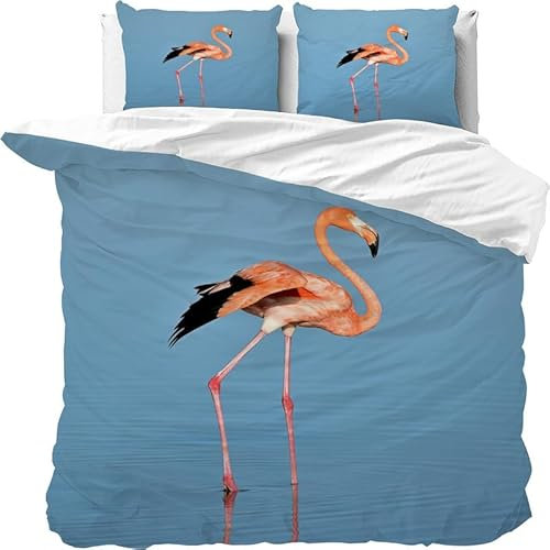Bettwäsche 155x220 Flamingo Bettwäsche-Sets mit Reißverschluss 3teilig, 1 Bettbezug und 2 Kissenbezug 80x80 cm, Deckenbezug Weich Atmungsaktiv aus Mikrofaser