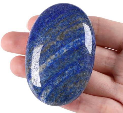 QINJIEJIE Groß Lapislazuli 2.4 Ovale Kristall Natürliche Kristalle Edelsteine Sorgensteine Handschmeichler Stein Polierte Steine Reiki Steine für Angst zu Lindern Yoga Meditation Deko 1PC