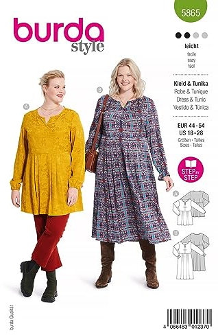 Burda Schnittmuster, 5865, Kleid und Tunika selber nähen [Damen, Gr. 44-54] Level 2 für Anfänger