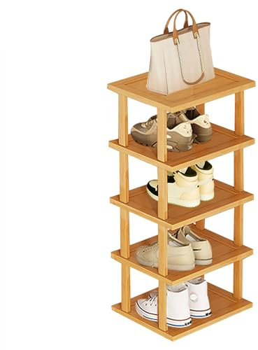 5 Tier Shoe Rack,Shoe Racks Storage,Natural Bamboo Shelf Vertical Narrow Shoe Racks,Multi Layer Show Rack Space Saving Tall Shoe Rack Organizer for Bathroom,Living Room Entryway Hallway and Cloakroom