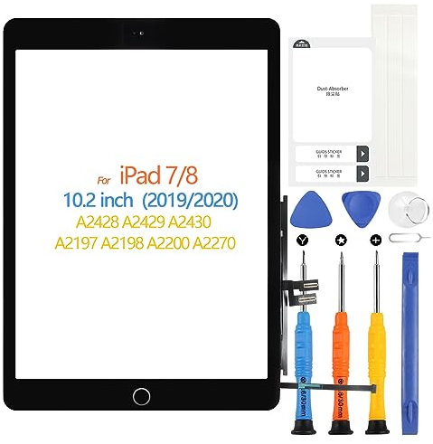 Digitizer for iPad 7 2019 / iPad 8 2020 Screen Replacement for 7th Gen 8th Gen A2430 A2197 A2198 A2200 A2270 A2428 A2429 Touch Screen for iPad7 iPad8 Touchscreen with Tools (with Home Button, Black)