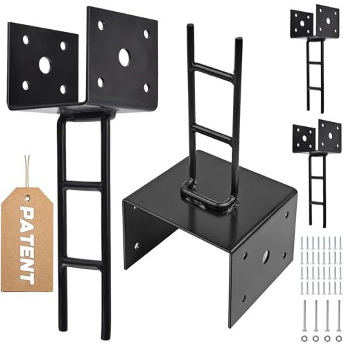 TPSHKE 4 Pack U Shape Post Anchor, 6x 6 Post Base for Concrete, Design Patent Product, 11 Gauge 3 mm Thickness Galvanized Black Pergola Deck Post Bracket with Screws(Inner Dia 5.5x5.5)