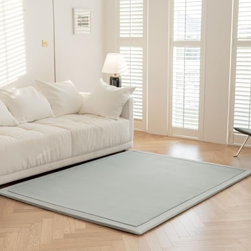 IOTXY Koralle Samt Teppich für Kinder - 180 x 200 cm Silbergrau Samtmatte | Krabbelteppich Baby, Spielmatte, Krabbeldecke für Kinderzimmer und Wohnzimmer,