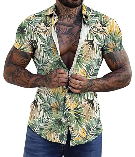 Generico Maglietta Giallo Fluo Uomo Camicia di Forza Costume Abito Classico ottonato Shirt Camicia di Forza Costume Camicia Rosa Uomo Anni 70 T-Shirt Oversize Uomo Maglie Uomo XXL
