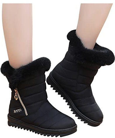 Winterstiefel Damen Gefüttert - Wasserdicht Winterschuhe Schneestiefel Winter Schwarz Stiefeletten Mit Reißverschluss Stiefel Schlupfstiefel Warm Kurzstiefel Wanderschuhe Arbeiten Ski Outdoor Boots
