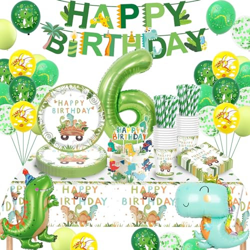 Décoration Anniversaire Dinosaure 6 Ans - Kit Vaisselle et Ballons pour Garçon - Dino Party