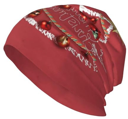 CHANGLEI Beanie-Mütze mit Weihnachtsbällen und Glocken, bedruckt, bequem, atmungsaktiv, weich, warm, gestrickt, Baumwolle, Schwarz, Schwarz , One size