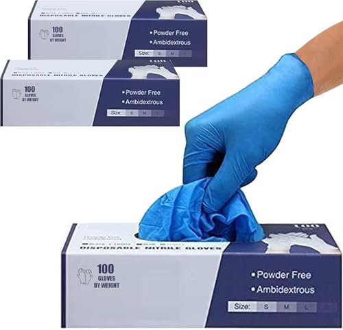 PANKTI Surgicals - Guantes de nitrilo sin polvo, grado alimenticio, guantes de mano, caja de 1000, color azul (1000, grande)