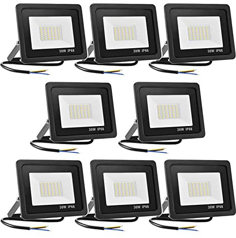 Proiettore LED da 30 W, Luci di Proiettore for Esterni Luci di Sicurezza Super Luminose 3000LM 6500K Luce Bianca IP66 Lampada da Lavoro Impermeabile for Officina Garage Giardino (Color : 8-pack, Siz