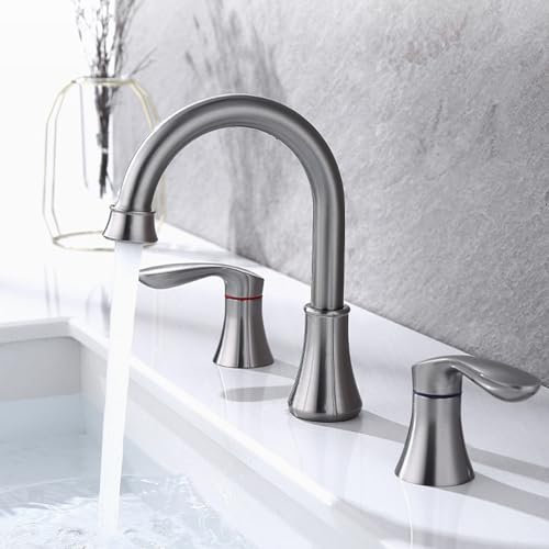 Robinet 3 Trous Lavabo Salle de Bain, Mitigeur Salle de Bain Col de Cygne Double Poignée, Robinet Chaud et Froid Acier Inoxydable,Brossé
