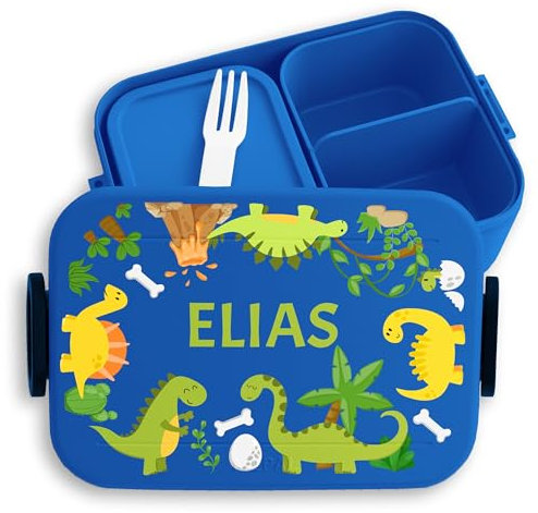 Kinder Bento Box Midi für Mepal Bentobox - Brotbox Dinosaurier Lunchbox Dino Vesperbox Dinosaurus I - 900 ml - Blau - brotdose name kinderbrotdosen kindergarten t-rex vulkan