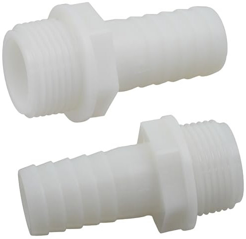 AERZETIX - C75011 - Juego de 2 Racores Macho Acanalado Recto 1'' x Ø25mm para atornillar - Rosca Exterior - Adaptador Conector Sistema Circuito de irrigación riego - en Poliamida - Color Blanco