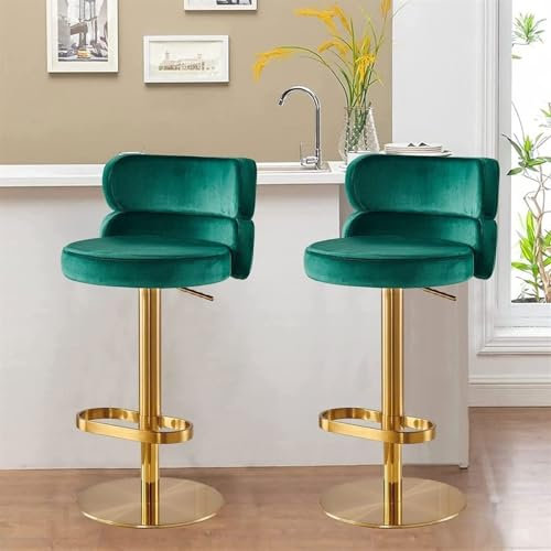 Stilvolle Samt verstellbare Barhocker Set mit Rückenlehne - Titan Gold Edelstahl, perfekt für Esszimmer oder offene Küche - hohe drehbare Barstühle, ohne Armlehnen und bequem
